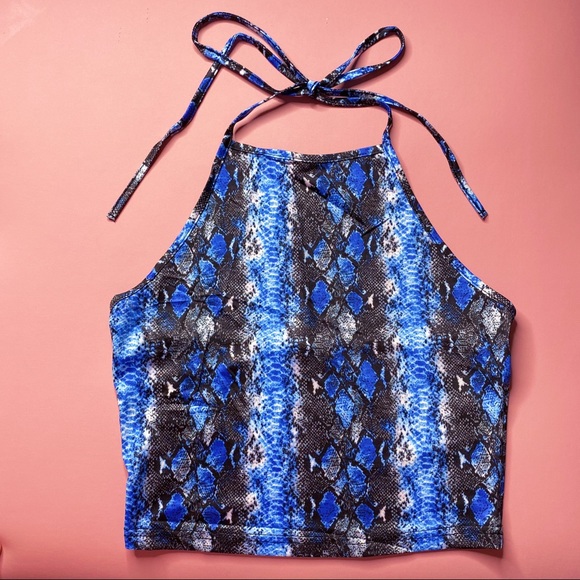 no brand Tops - Blue & Black Snakeskin print Halter Tank😍